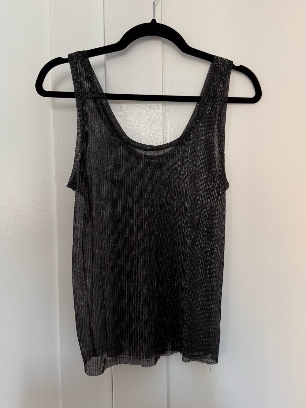 Hudson Jeans Metallic Ribbed Scoop Tank - Black